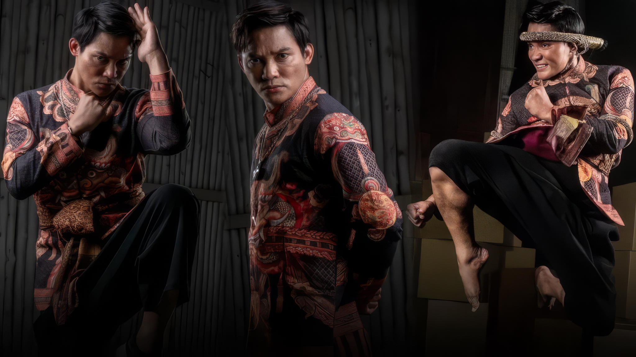 Ja Panom in three poses wearing the Phorn Phra Phrom 168 costume